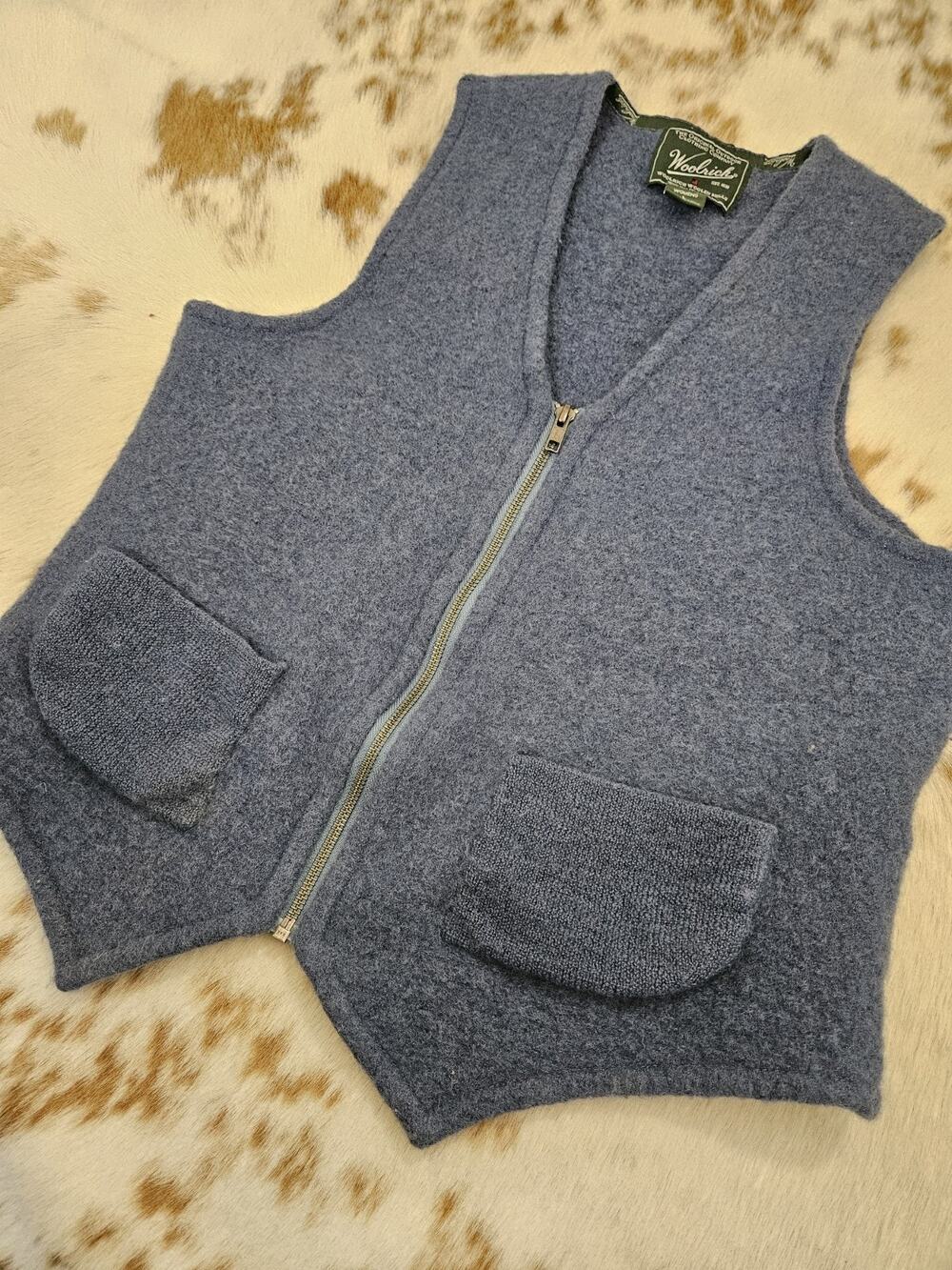 Woolrich Vintage 100% Wool Full Zip Vest Dark Bluebell Purple Blue Womens L